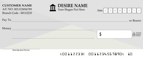 A Blank Checkbook With a White and Gray Background, a Bank Check Page With Fake Information vector