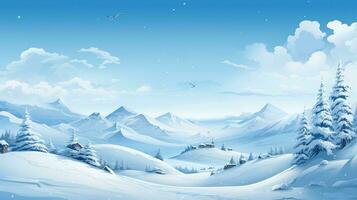 AI generated Winter snow and illustration with pine trees and clear sky photo
