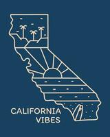 Summer beach design in California map mono line illustration vector