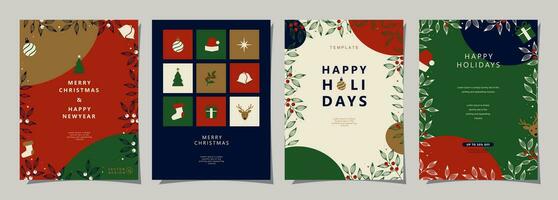 Set of Merry Christmas and Happy New Year background. Greeting and invitation card, web banner, holiday cover, flyer, poster design templates. Modern flat vector illustration.