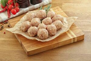 Raw chicken meatballs for cooking photo