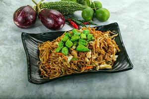 Stir fried noodles with chicken photo