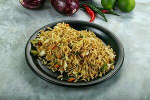 Stir fried rice with vegetables photo