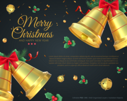 allegro Natale modello con 3d interpretazione Natale d'oro campane e Natale vischio psd