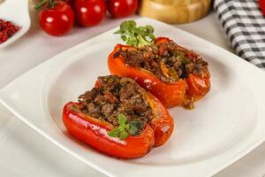 Bell pepper stuffed minced meat photo