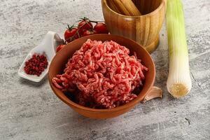 Minced beef meat in the bowl photo