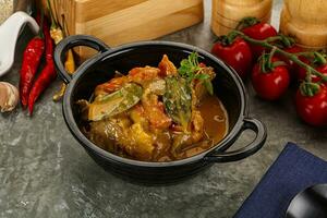 Yellow THai curry with beef photo