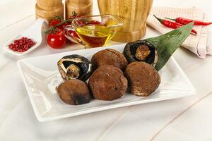Baked brown champignons with spices photo