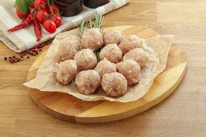 Raw chicken meatballs for cooking photo