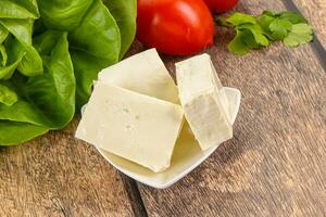 Greek traditional Feta cheese in the plate photo