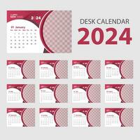 Desk calender 2024 design template. Set of 12 calendar pages designs print layout. Wall calendar planner templates. vector