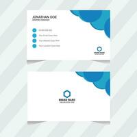 Modern blue and white business card design. Vector illustration print template.