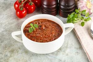 Spanish traditional gazpacho tomato soup photo