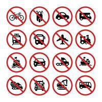 Prohibition vehicles symbol set vector. No vehicles sign symbol set vector