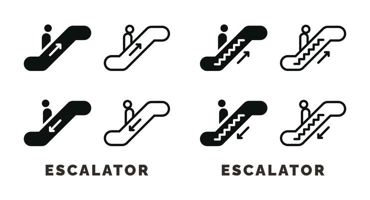 Escalator icon set isolated on white background