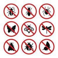 prohibición insectos símbolo conjunto vector. No insectos firmar símbolo conjunto vector