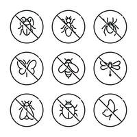 Prohibition insects symbol set vector. No insects sign symbol set vector