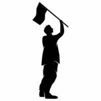 Man holding flag silhouette vector illustration. People holding flag graphic resources for icon, symbol, or sign. Man holding flag silhouette for freedom, independence or patriotism