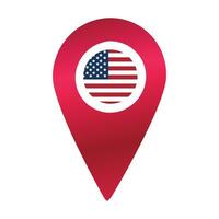 Destination pin icon with USA flag.Location red map marker vector