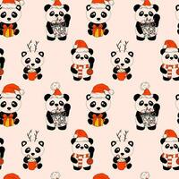 Seamless pattern with Panda with decoration christmas vector