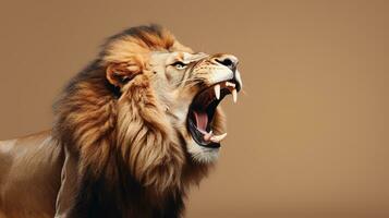 AI generated Lion Roaring Isolated on the Minimalist Background photo