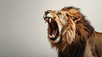 AI generated Lion Roaring Isolated on the Minimalist Background photo