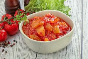 Hungarian lecho with tomato and paprika photo