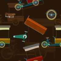editable móvil comida bicicleta tienda vector ilustración sin costura modelo con oscuro antecedentes para vehículo o comida y bebida negocio