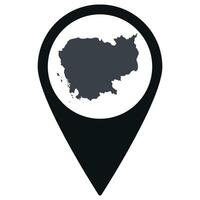 Black Pointer or pin location with Cambodia map inside. Map of Cambodia vector