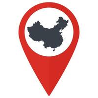 Red Pointer or pin location with China map inside. Map of China vector