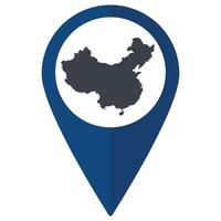 Blue Pointer or pin location with China map inside. Map of China vector