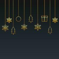 social media post design for Merry Christmas black background with golden stars and golden gift box and balls vector