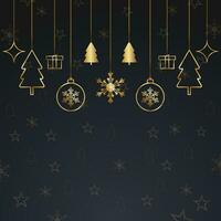 Merry Christmas red background with golden stars and tree with golden balls vector