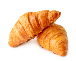 Delicious croissants in stack or cross shape isolated with clipping path and shadow in png file format