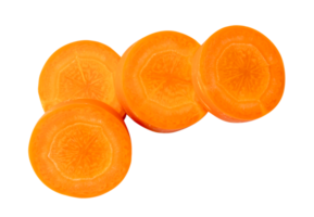 Top view of fresh beautiful orange carrot slices in stack isolated with clipping path in png file format