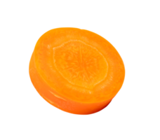 Top side view of fresh beautiful orange carrot slice isolated with clipping path in png file format