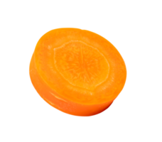 Top side view of fresh beautiful orange carrot slice isolated with clipping path in png file format