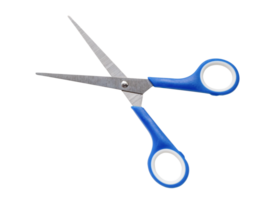 Small multipurpose scissors with blue handle isolated with clipping path in png file format