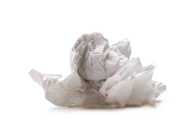 Crumpled tissue paper after use in toilet or restroom isolated with clipping path and shadow in png file format