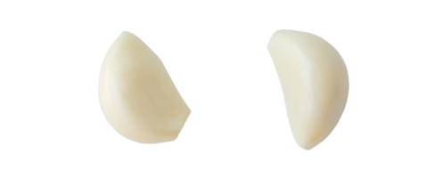 Top view set of peeled garlic cloves isolated with clipping path in png file format