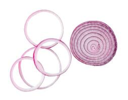 Fresh red or purple onion slices and half isolated on white background with clipping path photo