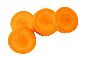 Top view of fresh beautiful orange carrot slices in stack isolated on white background with clipping path photo