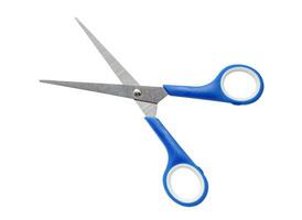 Small multipurpose scissors with blue handle isolated on white background with clipping path photo