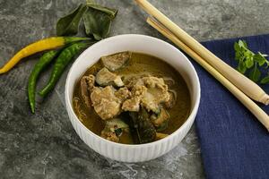 Thai green curry soup with basil photo