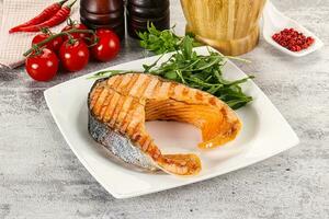 Tasty delicous grilled salmon steak photo