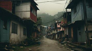 AI generated Generative AI, Brazilian favelas community, panoramic view with many houses, urban town poor house buildings photo