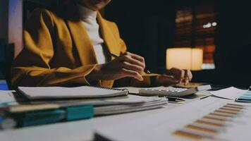 Audit concept,Administrator business man financial inspector and secretary making report calculating balance. Internal Revenue Service checking document. video