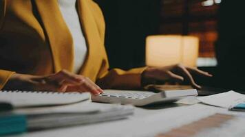 Audit concept,Administrator business man financial inspector and secretary making report calculating balance. Internal Revenue Service checking document. video