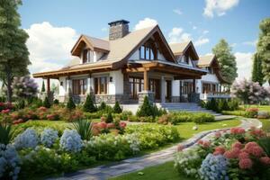 AI generated Preparing home to sell. country type house. front view. real estate. luxury house photo