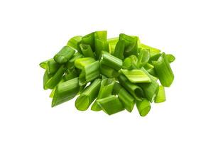 Chopped chives, fresh green onions isolated on white background photo